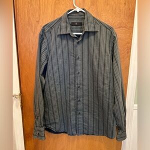 Z Zegna City Button Up Long Sleeve Dark Gray Striped Shirt 41/16